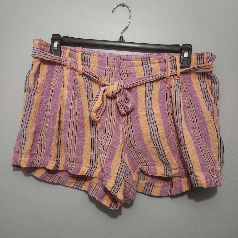 Free People High Waist Striped Shorts - Pink and Orange